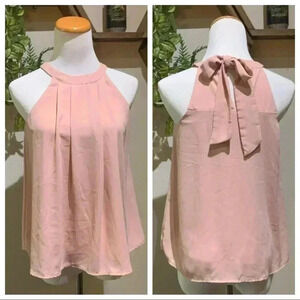 Doe & Rae pink tie in back halter blouse